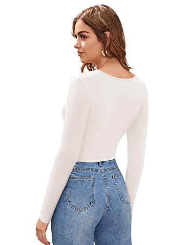 Image of LONDON BELLY Women's Polyester Crop Top with V Neck Full Sleeves Solid Pattern Regular Fit and Crop Length | Crop Tops for Woman | Women Chic Everyday Wear Top