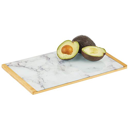 mDesign Modern Bamboo/Glass Rectangular Serving Tray for Food, Tea, Coffee, Breakfast, Snacks, Cheese