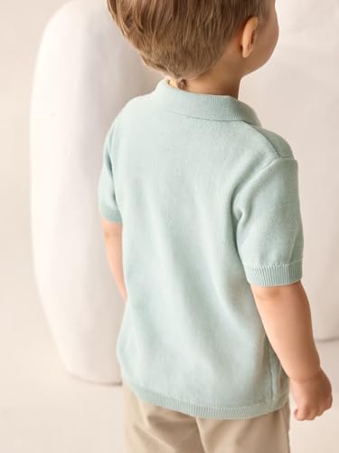 NEXT Kurzärmeliges Strick-Poloshirt mit Stickerei Mineral Blue 18 Monate