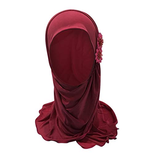 Kids Girls Ice Silk Muslim Khimar Hijab Headscarf Flower Arab Scarf Shawls Neck Wrap Islamic Head Wrap Traditional Niqab Burk al-Amira Shayla Chador eid Outfit for Age 2-7 Years Girls3