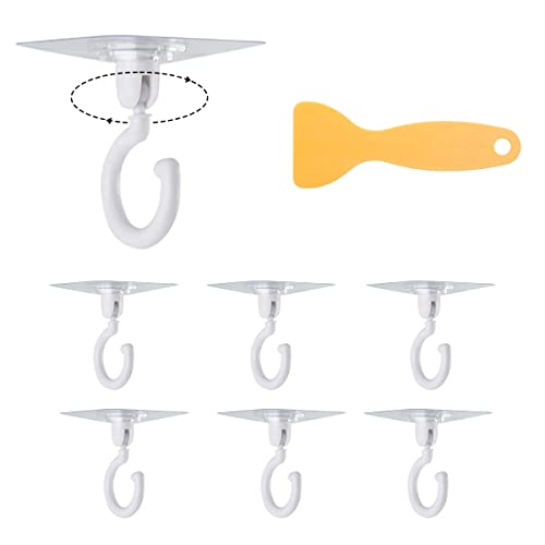 BUYGOO Drehbar Deckenhaken 360°, 6PCS Drehbar Haken Selbstklebend Ohne Bohren Handtuchhaken Handtuchhalter Saughaken Transparent Haken Wasserdicht Küchenwandhaken Wandhaken für Küche Büro Schlafzimmer