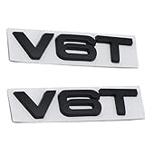 2 pcs New 3D zinc Allov Glossy V6T Emblems Badge car for Hood Truck Door Side Fender Rear Trunk Emblem Badges Decoration Sticker (Black)