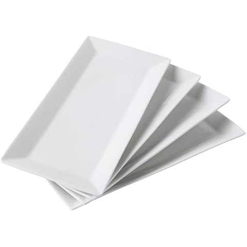 Feenmai 12" Serving Platters Rectangular Serving Plates Set of 4 Large Ceramic Serving Plates Porcelain Serving Tray Turkey Platter White Serving Plate for Steak Appetizer Dessert Oven Dishwasher Safe Cover