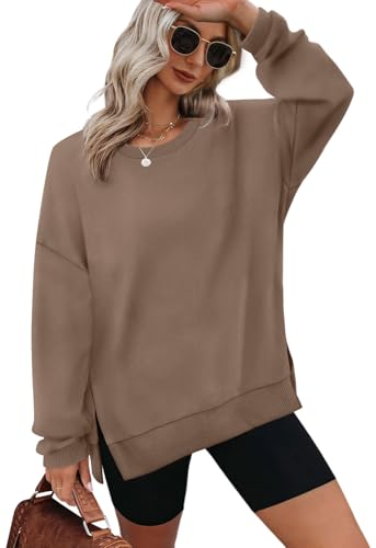 XIEERDUO Women's Tunics Crew Neck Sweatshirt For Women Tops Trendy Side Split L