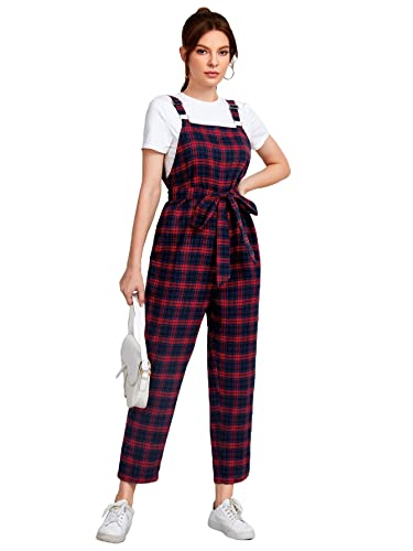 Floerns Women's Button Front Belted Pinfore Jumpsuit Overalls With Pockets Burgundy L #TOP21