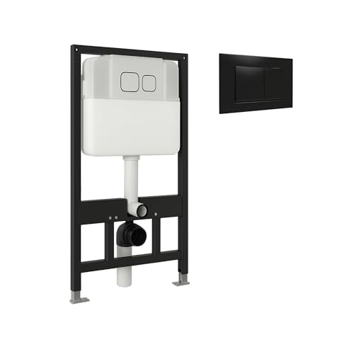BAIKAL Bastidor para Inodoro Suspendido. Cisterna con Pulsador Negro. Estructura Empotrada compatible con WC Suspendido con Cisterna Oculta 3/8L. Con sistema de descarga eficiente y silenciosa.