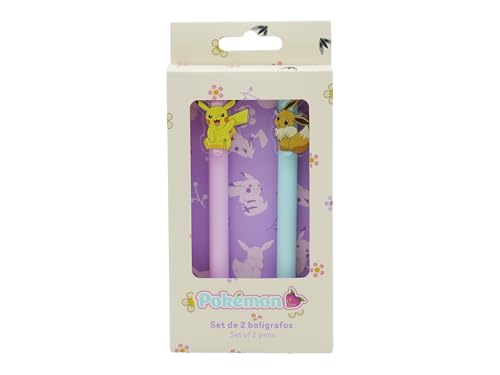 CYPBRANDS Pokemon, Bolígrafo, Set de 2 bolígrafos, Eeve, Pikachu, Escritura, Multicolor, Producto Oficial