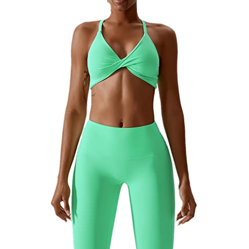 Image of ABOCIW Workout Sets for Women Twist Front Halter Sports Bras High Waist Legging 2 Piece Exercise Gym Yoga Outfit