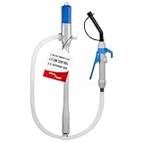 TERA PUMP バッテリー駆動燃料&水移動ポンプ、2.6GPM、フローコントロールノズル付き、スクイーズハンドル&エクストラロング放電ホース、単3電池2本(別売り)。