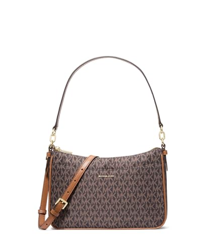 Michael Kors Bolsa tiracolo Jet Set Pochette com zíper médio, ferragens douradas/nylon assinatura MK/marrom/bolota
