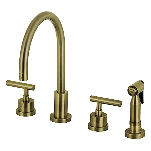 🛒 Crazy Deals Kingston Brass KS8723CMLBS Manhattan 8-Inch Widespread Kitchen Faucet with Brass Sprayer, Antique Brass