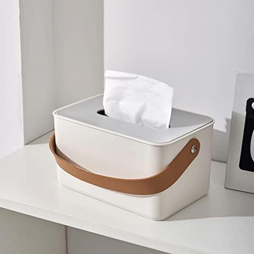 Tissue Box Portable Handle Desktop Napkin Holder Dispenser Case Kitchen Bathroom Home Office Storage Box (Color : White Size : 18.5 * 9.6cm) (White 18.5 * 9.6cm) image 2