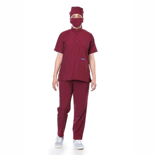 Image of Women 5-Pocket Scrub Suit | Set of Top & Pant | Half Sleeves | Mandarin Collar | Breathable Polyviscose Fabric | Comfortable | Durable | Uniform for Doctors Nurse & Dentist MRN XL