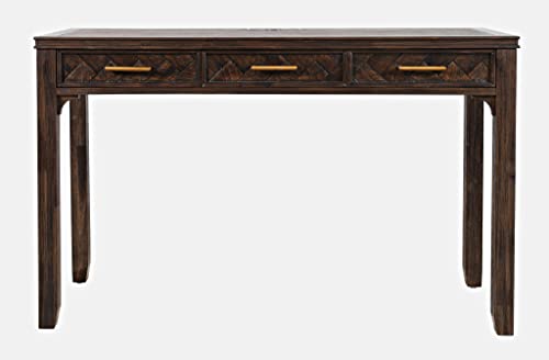 Image of Jofran Mid-Century Modern Acacia Wood Writing Desk with 3 Drawers and USB Charging Port, 48 Inch Computer Desk for Home Office Work, Dark Chevron