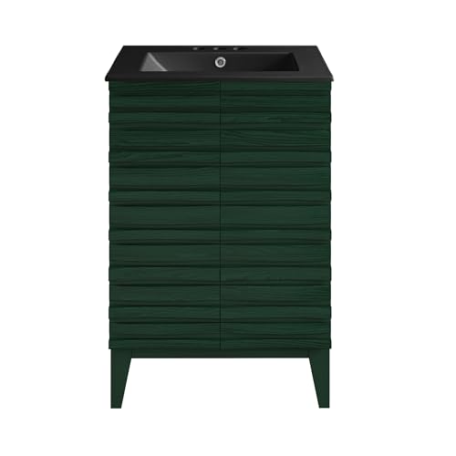 Image of Swiss Madison Cascade 24 inch Freestanding Bathroom Vanity in Green Oak with Black 3-Hole Centerset Sink Top