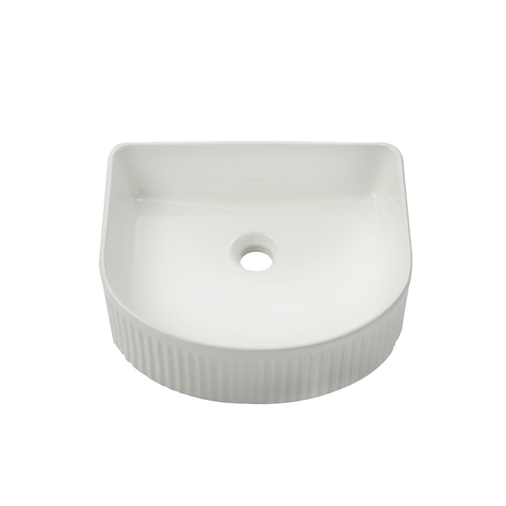 Milano White Florence Curved Fluted Countertop Bathroom Basin Sink - 400Mm X 350Mm