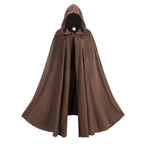 Regenboog Brown Renaissance Cloak for Adult with Hood Medieval Renaissance Costume Cloak Victorian Velvet Gothic Cape 43inch