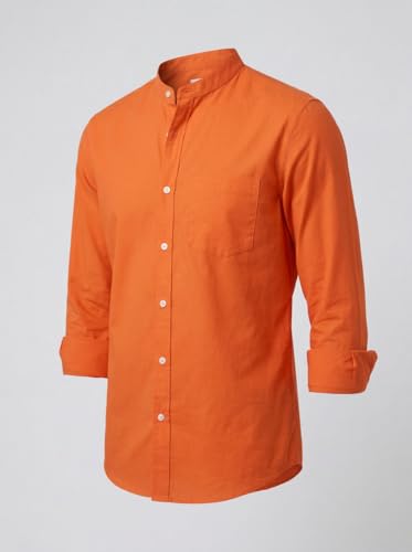 Image of Amazon Brand - INKAST Men's Cotton Blend Plain Solid Casual Shirt | Mandarin Collar | Full Sleeves | Regular Straight Fit | Office & Daily Casual Wear