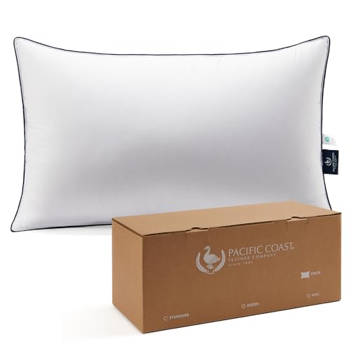Pacific Coast Bed Pillow, Hotel Collection Goose Feather and Down Pillow for Sleeping, 3-Chamber Design, Medium Supportive, Standard Size