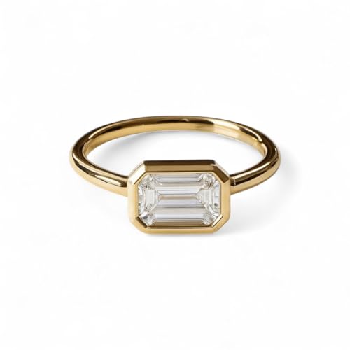 2Ct Emerald Cut Moissanite Engagement Ring 14k Yellow Gold East West Solitaire Ring Dainty Minimalist Promise Statement Jewelry Gift for Wife