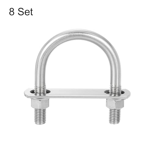 Image of uxcell Round U-Bolts, 8 Sets 66mm(2.6 inch) Inner Width 99mm Length M12 304 Stainless Steel U Clamp Bolt with Nuts and Plates, for Boat Trailer