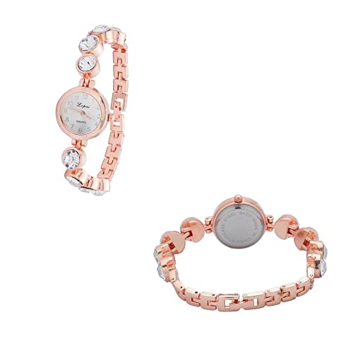 Relógio Feminino Dourado Quartz Pulseira Com Pedras E Strass