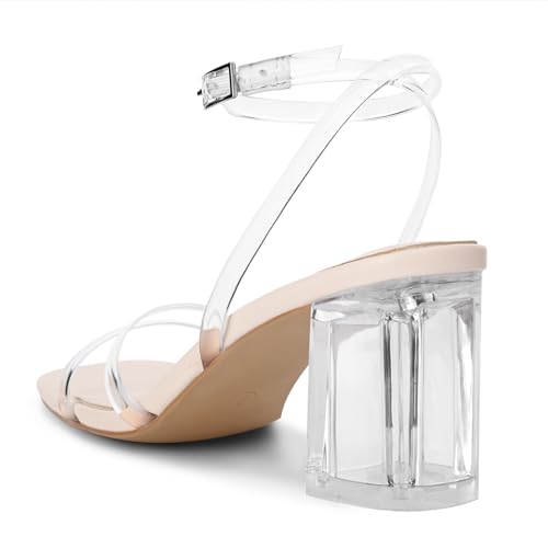 Image of Shoe'N Tale Strappy Heels for Women Square Toe Chunky Block Heels Ankle Buckle Heeled Sandals