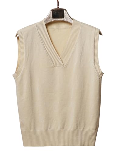 Image of Wowcarbazole Women's V Neck Sweater Vest Sleeveless Ribbed Knit Pullover JK Uniform Classic Basic Tank Tops