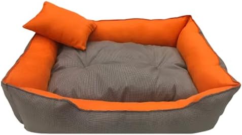 Gorgeous Quilted Reversible Ultra Soft Dual Sofa-Style Dog Bed with 2 Extra Pillow (Orange, Black, XXL)