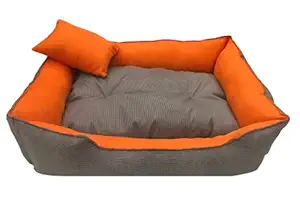 Gorgeous Quilted Reversible Ultra Soft Dual Sofa-Style Dog Bed with 2 Extra Pillow (Orange and Black)-M