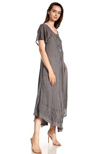 Image of Sakkas Egan Long Embroidered Caftan Dress /Cover Up with Embroidered Cap Sleeves
