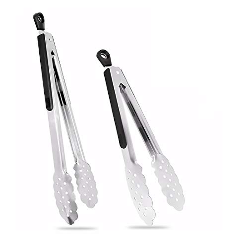 Kitchen Tongs, 2 Packs Barbecue Tongs (9” and 12”) Stainless Steel Cooking Tongs Heat Resistant Handle Smart Locking Clip Non-Slip for BBQ, Salad, Grill, Fry, Serving