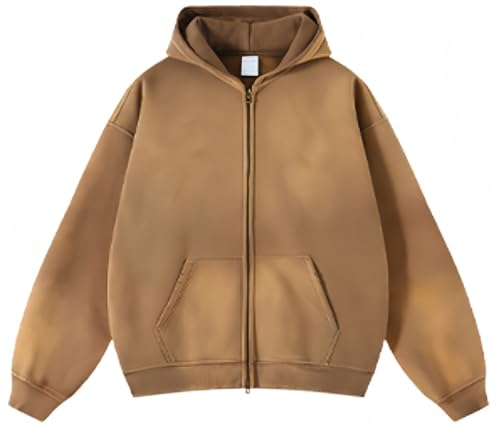 Mi Bo Tong Mens Oversized Hoodies Vintage Unisex Zip Up Hoodies Acid Wash Heavyweight Sweatshirt Streetwear Jacket