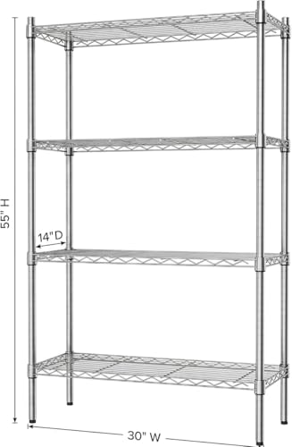 Image of Premium Heavy-Duty 4-Tier Chrome Metal Wire Storage Rack Shelf Organizer | Adjustable Multipurpose Freestanding Shelving Unit for Home, Office, Kitchen | Size 14 inch D x 30 inch W x 55 inch H Inch