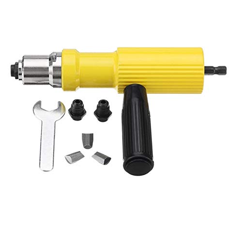 Pistola de remaches eléctrica Pistola eléctrica tuerca remachado remachado herramienta sin cable de metal remachado herramienta adaptador de broca Para taladro eléctrico (Color : A)