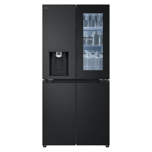 LG GMG861EPAE InstaView SLIM Multi-Door, Klasse E, 508 L, Kühlschrank mit Gefrierfach, Eis-, Crushed Ice- Wasserspender mit UVnano, Total NoFrost, Smart Inverter Kompressor, Wi-Fi, Farbe Matte Black