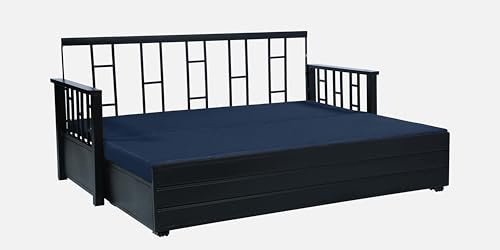 Image of Toas 3 Seater Metal Sofa Cum Bed with Hydraulic Storage | Queen Size Sofa Cuma Bed | 3 Seater Sofa Set, Metal Sofa Set for Living Room (Matte Black Finish with Brown Cushion)