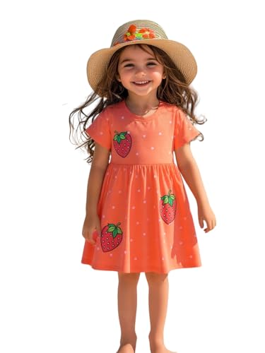 HILEELANG Girls Short Sleeve Dress Spring Summer Cotton Casual Printed Jersey Shirt Dresses