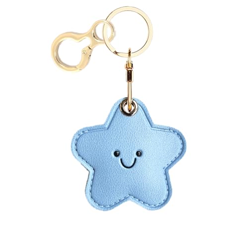 ZOUITY Leather Keychain Holder Case Compatible with AirTag Cute Protective Cover with Keyring Anti-Scratch Finder GPS Tracker Case for Wallet Keys bag pets Backpack(Blue Star)