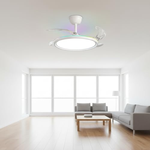 Image of oltao Zyro UltraSlim Retractable Ceiling Fan with RGB Ceiling Glow & 3-Color LED Panel Light, Summer /Winter Mode, Remote Control, 42 Inch Sweep (2026 Model)