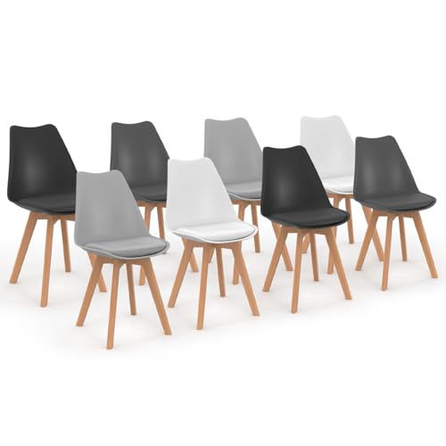IDMarket - Lot de 8 chaises scandinaves SARA Mix Color Blanc x2, Gris Clair x2, Gris foncé x2, Noir x2