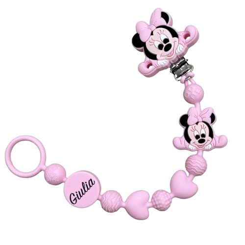 Cadena para chupete de silicona personalizada con nombre – Modelo Bubble Charm – Clip seguro – Idea regalo nacimiento – Mickey Mouse – Ultra ligera
