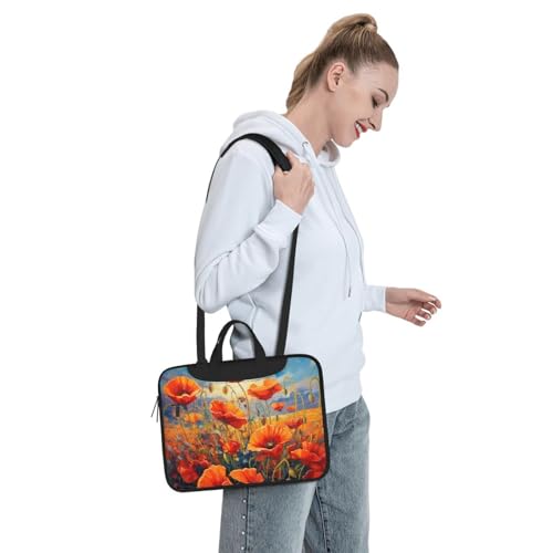 Bolso portátil impermeable con estampado de amapola roja 13 pulgadas miniatura 3
