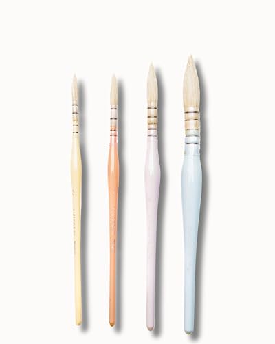 Image of STATIONERIE Mop Brush for Painting - Natural Artists' White Goat Hair Watercolor Brush Set for Artists, Cruelty-Free Paint Brush Set of 4(Pastel Edition)
