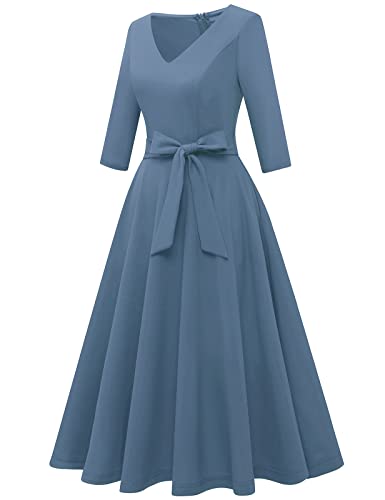 Bbonlinedress Vintage Tea Party Modest Dress Mother Of The Bride Church Midi Formal Wedding Guest Dress Greyblue 2Xl #TOP4