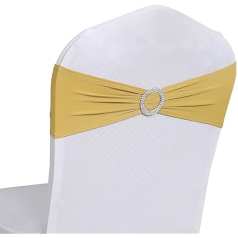 MDS-MEGADECORSUPPLY Chair Sashes, Pack of 100 Gold, Spandex, Stretch Chair Cover Bands with Buckle Slider for Wedding and Events Decoration Cover