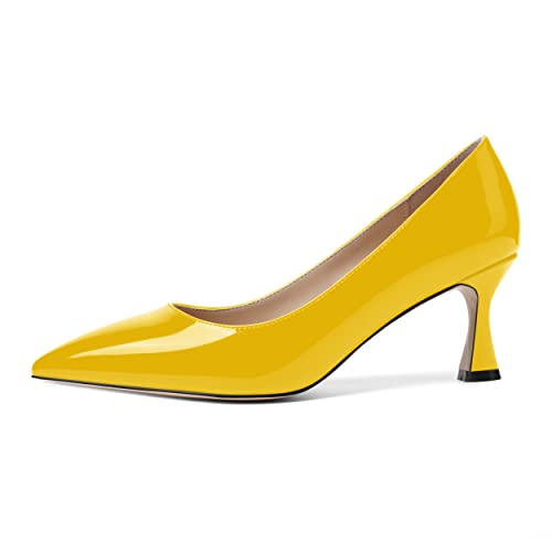 AMBELIGHT Womens Solid Office Dress Slip On Patent Pointed Toe Stiletto Mid Heel Pumps Shoes 2.5 Inch2