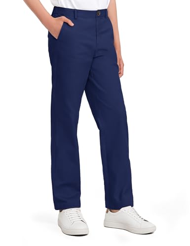 Image of KEREDA Boys Flat Front Dress Pants School Uniform Pants with Zip Button