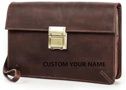Personalized Leather Clutch Bag for Men Code Lock Anti Theft Travel Clutch Wallet Customized Name Wrist Purse Mens Custom Gift