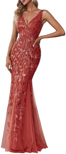 Ever-Pretty Women's Sequin Mermaid Double V-Neck Sleeveless Formal Dress